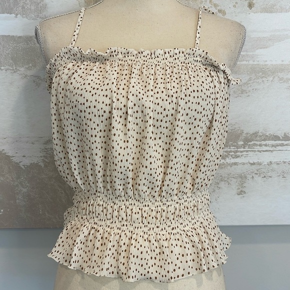 E&M Tops - Brown/Ivory Flirty Polka dot top with adjustable spaghetti straps